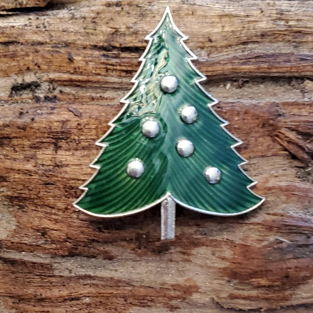 Vintage Green Tree Brooch Pin